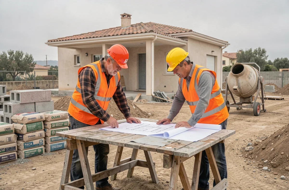 Équipe de l'entreprise A2M Rénovation sur un chantier de maçonnerie générale en région PACA