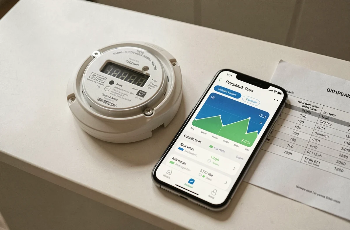Compteur électrique et application smartphone affichant la consommation d'énergie aux heures creuses