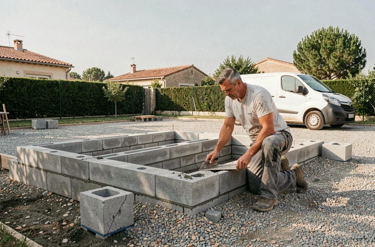 Construction d'un garage maçonné dans un quartier résidentiel des Bouches-du-Rhône