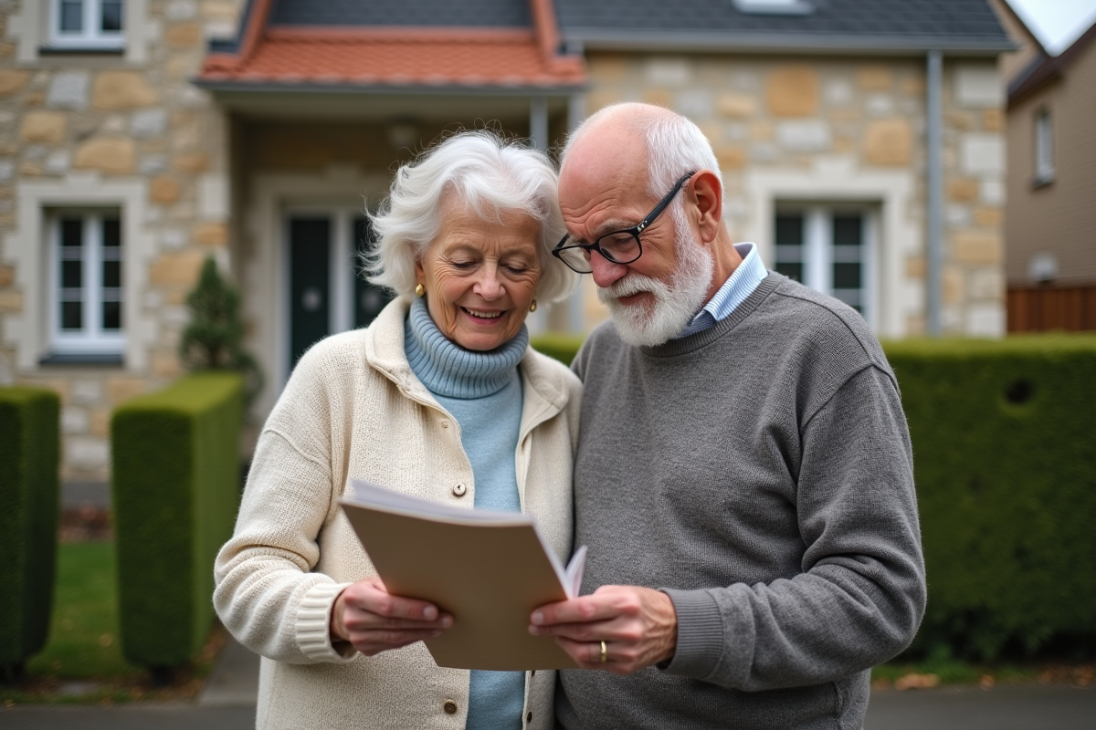 Couple retraité regardant brochure isolation maison