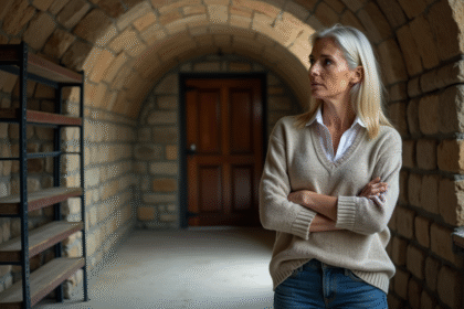 Femme examinant une cave ancienne et propre