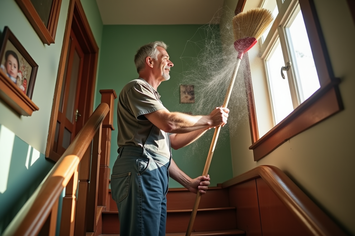 Homme utilisant une brosse à toiles d