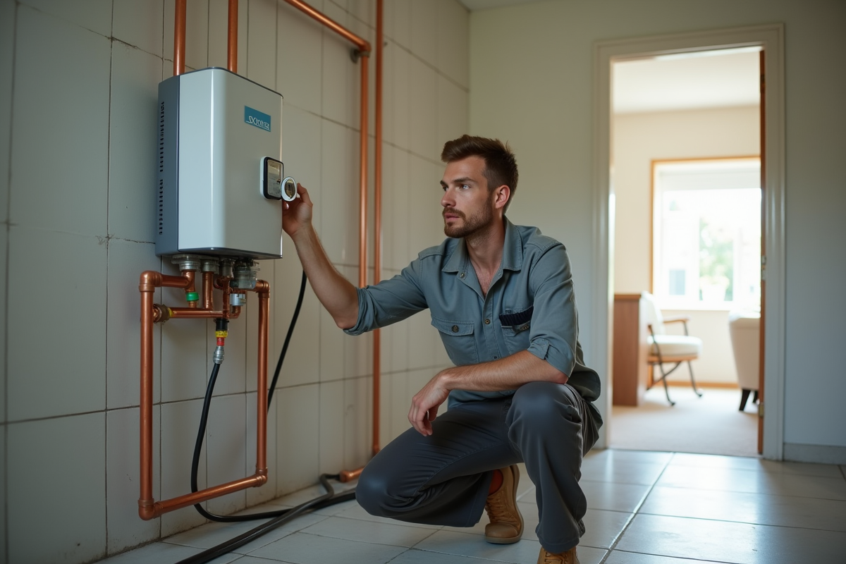 Jeune homme vérifiant un compteur d