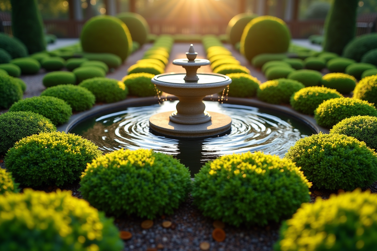 Motifs géométriques de buxus autour d