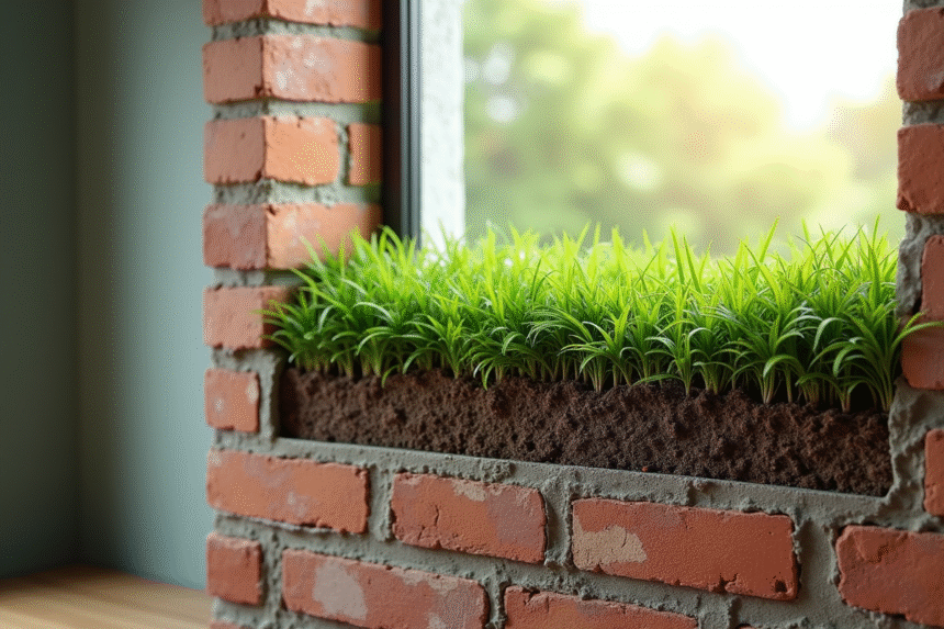 Coupe d'un mur moderne avec isolation en herbe verte